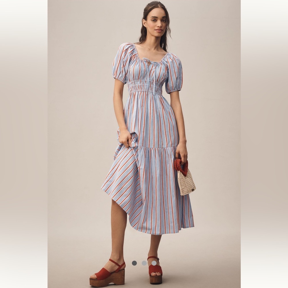 Anthropologie NWT Pink City Prints Katie Sweetheart Tiered Midi Dress size S. - Picture 2 of 6